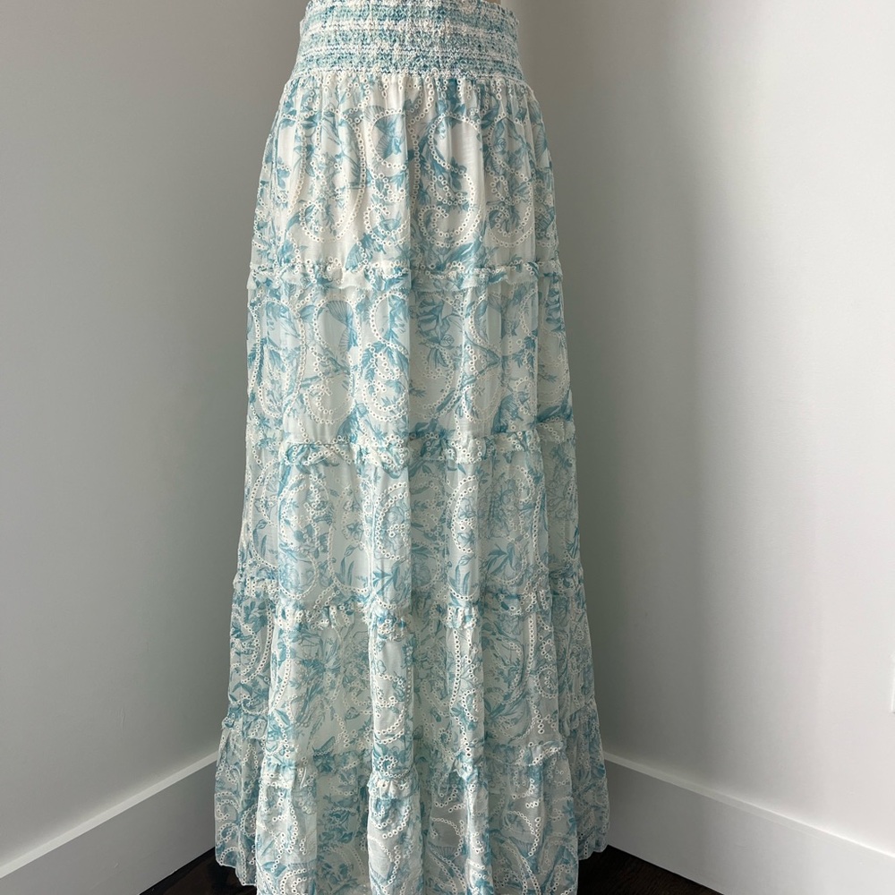Alice + Olivia White and Blue Maxi A-Line Skirt